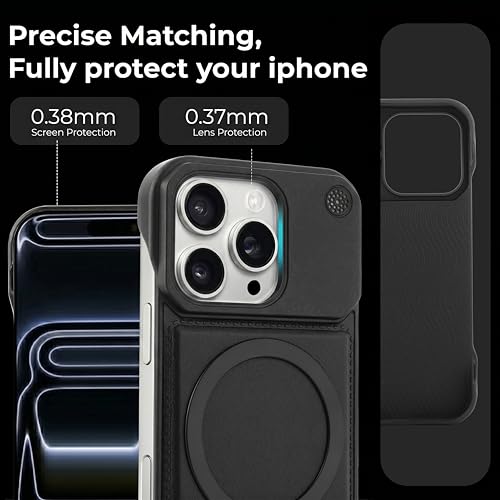 Image of Frameless Metal Case Compatible with MagSafe Luxury Aluminum Frame with PU Leather Finish Magnetic Ring with Wireless Charging Shockproof Premium Slim Case (Black, iPhone 14 PRO MAX)