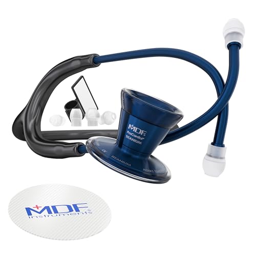 Image of MDF Instruments ProCardial Cardiology Stethoscope, Lightweight Titanium, Adult, Dual Head, Black Tube, Titanium Blue, Capridium Chestpiece-Headset, MDF797TCD11