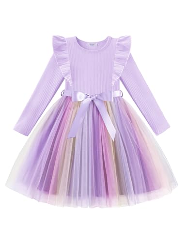 Arshiner Toddler Tutu Dress Little Girls Long Sleeve Casual Tulle Kids Fall Winter Outfits with Ribbon