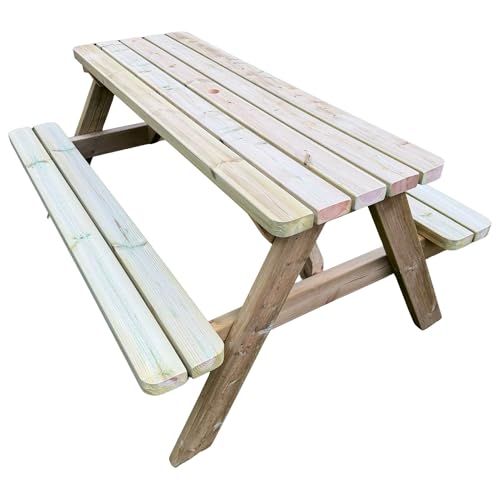 Image of MG Timber Compact A-Frame Picnic Bench, Pressure Treated Swedish Redwood, Space Saving Narrow Bench for Patios, Pubs & Small Gardens (4FT, Round Corners)