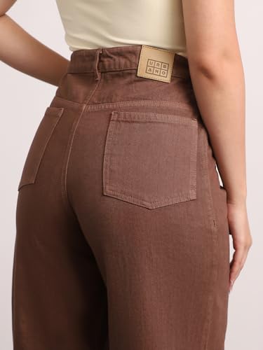 Image of Urbano Fashion Women's High Rise Loose Baggy Fit Washed Jeans Non-Stretchable