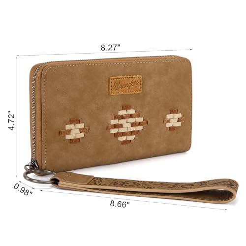 Image of Wrangler Wristlet Wallet, Women Clutch Purses RFID Blocking with Aztec Boho Western Wrist Strap, Wristlet Purse with Zipper Pocket Card Holder for Women Girls Casual Travel Daily, WG310-W006KH