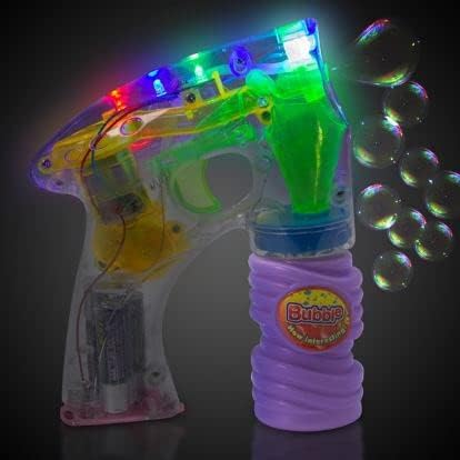 Miniatura 2 de Los Angeles Superstore Pistola de burbujas iluminada para recuerdos de fiesta, máquina sopladora LED con 2 botellas de solución de burbujas