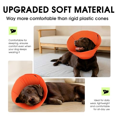 Image of Adjustable Dog Cones, Soft Cone for Dogs to Stop Licking | Dog Cone Alternative for Small Dogs, Pet Recovery Collar After Surgery with Quick Release Buckle, Orange S