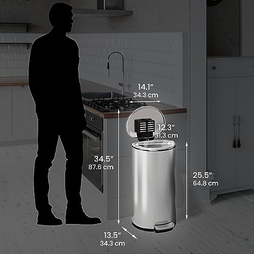 Image of iTouchless SoftStep 8 Gallon Trash Can with Odor Filter & Removable Inner Bucket, Stainless Steel, 30 Liter Semi-Round Step Pedal Garbage Bin for Kitchen, Bathroom, Home, Office, Quiet Lid Close