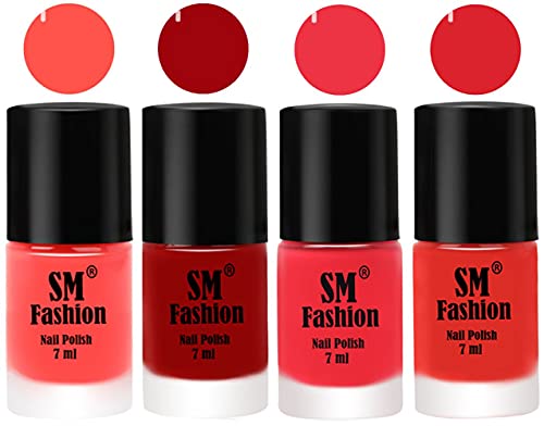 Image of Nail Polish Combo Set (Pack of 4) Quick Dry Gel Finish Nail Paint | Baby Pink,Light Red,Rose Pink,Candy Orange | 7 ml Each