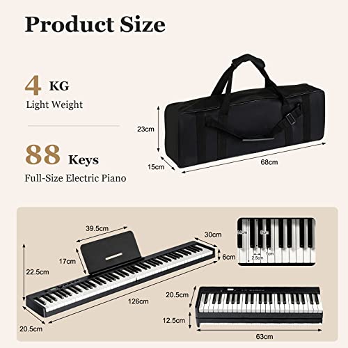 DREAMADE Clavier Électronique Pliable avec 88 Touches, Piano Numérique avec Sac de Rangement et Pupitre, Écran LCD et… - Les Beatles, Paul McCartney, John Lennon, RIngo Starr, George Harrison DREAMADE Clavier Électronique Pliable avec 88 Touches, Piano Numérique avec Sac de Rangement et Pupitre, Écran LCD et… – Image 6