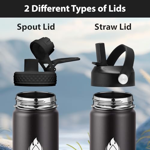 Image of SENDESTAR Insulated Water Bottle 24 OZ, Wide Mouth 24 oz Water Bottle with Straw Lid, Spout Lid, Double Wall Vacuum Stainless Steel Leak Proof, Keeps Liquids Hot or Cold (Black)