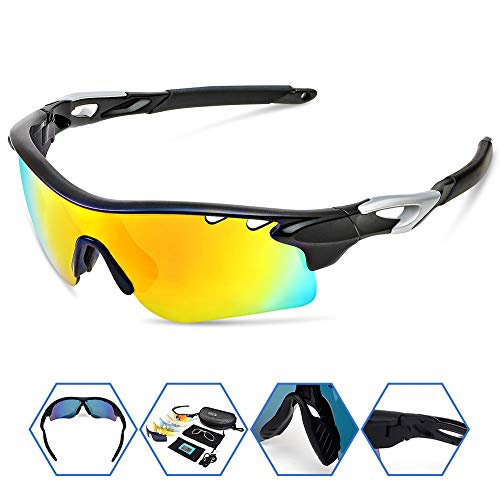 Polarized Sports Sunglasses with 5 Lens for Men Women Cycling Running Baseball