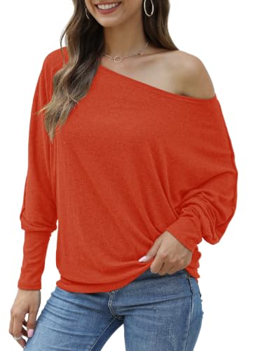 Image of Aifer Women's Off The Shoulder Tops Sexy Long Sleeve Shirts Oversized Fashion Casual Batwing Sweaters Pullover Tunic Tops