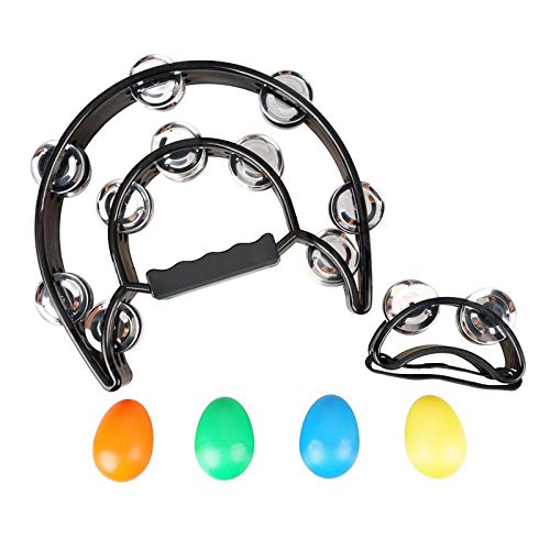 SUNYIN Double Row Tamburin, Metal Jingles Hand Percussion Hand Tamburin und Foot Tambourine Percussion mit Egg Shaker Musikinstrument - Image 3