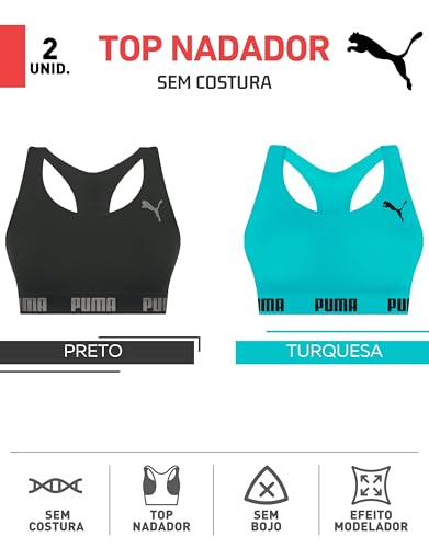 Kit 2 Top Puma Nadador Academia Sem Bojo Sem Costura Microfibra Feminino (BR, Alfa, M, Regular, 1 Tu