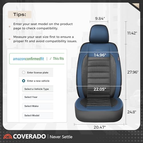 Image of Coverado Car Seat Covers Front Seats, Luxury Leather Car Seat Covers, Automotive Mesh Seat Covers 2 Pack, Airbag-Compatible, Black Blue Seat Covers for SUV Sedan Truck