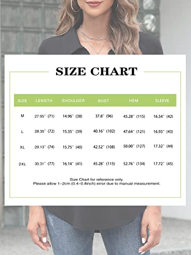 Bulotus Tunic Tops For Women 3/4 Sleeve, Work Blouses For Women Office V Neck Collared Business Casual Tunic Shirts, Black, Medium #TOP5