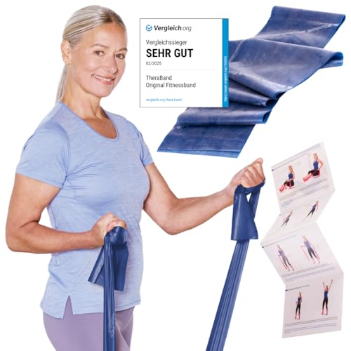TheraBand Bande de fitness originale - 2,5 m - Bande de résistance pour entraînement complet du corps, force et flexibilité - Idéal pour la physiothérapie, le fitness et le sport - Bleu