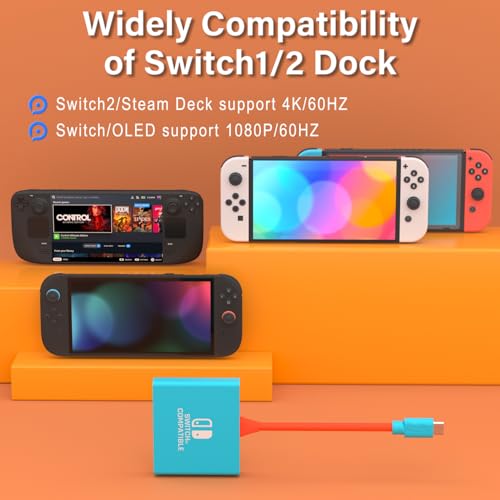 Image of Switch 2 Docking Station for Nintendo,Switch 2 Dock Adapter Compatible Nintendo Switch2 /OLED /Steam Deck Support 4K60HZ TV Dock Mode with HDMI2.0,Switch Docking Station for Nintendo Switch2 /1