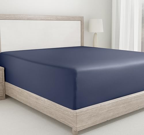 California Design Den King Size Cotton Fitted Sheet, Deep Pocket 400 Thread Count 100% Cotton Sateen, No Pop-Off Elastic, Durable Fitted Sheet Only (King, Indigo Dusty Blue)