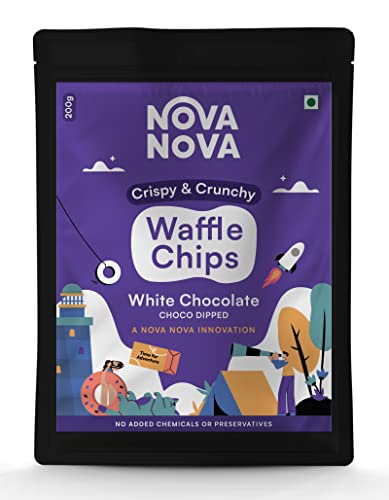 Image of NOVANOVA - Waffle Chips - White Choco Dipped | White Chocolate | 100% Eggless | No Added Preservatives | Freshly Baked for Your Order | Pack of 1| 200 Grams