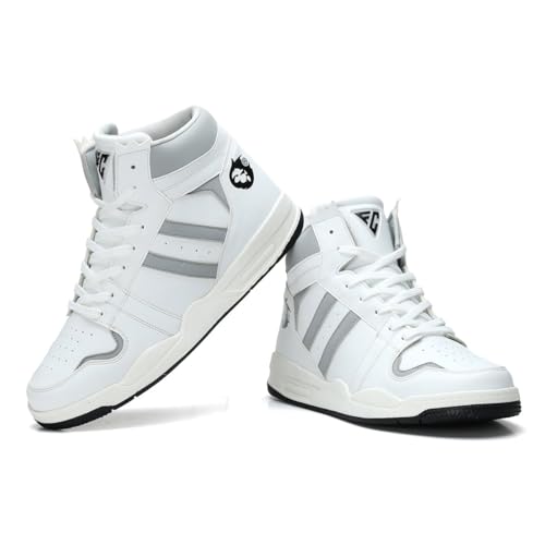 FIELD CARE Leo High-Top Basketball Fashion Stylish Cushioned Gym Training Outdoor Athletic Sports Shoes White/Grey