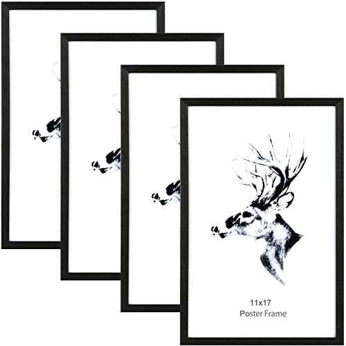 Yaetm Black 11x17 Picture Frames Set of 4, Solid Wood Poster Frame11x17, Wall Gallery 11 x 17 Black Wood Frames for Wall Mounting (4 pack, Black)