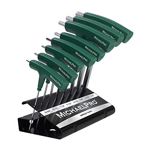 MichaelPro MP001045 8-Teilig - Zweiseitiger Kugelkopf Imbusschlüssel Satz mit Griff - Hex Key Set mit Praktischem Aufbewahrungsständer (SAE), Grün Cover