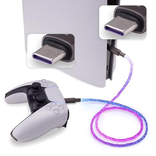 playvital LED Accessoire pour ps5 Manette 1M Câble Lumineux pour ps5 Edge Manette Type C vers C Cable de Chargeur LED pour Xbox Core/Elite Series 2/Switch Pro Controller