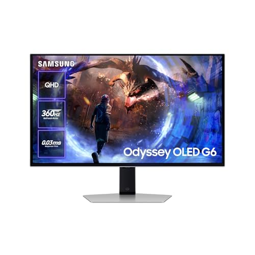 Samsung 27' Monitor Odyssey OLED G6 QHD 2560 x 1440, 16:9, 360Hz, 0,03ms, Burn-in Safeguard, FreeSync Premium Pro, Antirreflejos, Modo Eye Saver, Flicker Free, Plateado, LS27DG602SUXEN, 2024