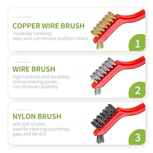 Image of Wire Brush Set, 6 Packs Brass Stainless Steel Nylon Wire Brushes Kit for Cleaning with Curved Handle Grip for Rust Removal, Wire Brushes for Cleaning Rust, Paint Scrubbing, Polishing