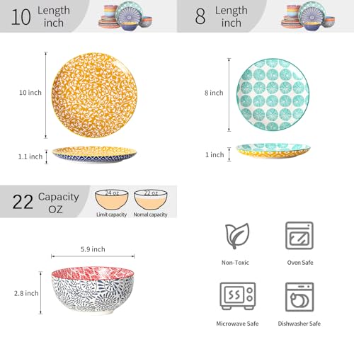 Image of Selamica Ceramic Plates and Bowls Sets,18 Pieces Dinnerware Sets for 6,Dishwasher & Microwave Safe dish set,Family & Holiday Dining, Assorted Colors