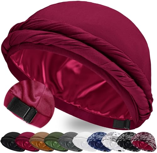 Image of Ababalaya Upgraded Satin Lined Halo Turban Durag for Men &Women Sleeping Bonnet PRE-Tied Headwraps for Hair Loss