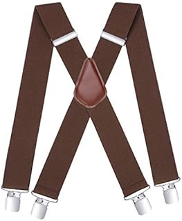 HISDERN Men's Braces with Very Strong 4 Clips 50 MM Wide Heavy Duty Suspenders X Style Adjustable Elastic Suspender