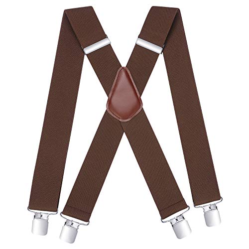 HISDERN Tirantes Hombre Ancho Marrón 5 cm con 4 Clips Extra Fuerte Metalicos Tirantes para Pantalones Caballero Caballero Tirantes para Trabajo Ajustables Elasticos Estilo X Cover