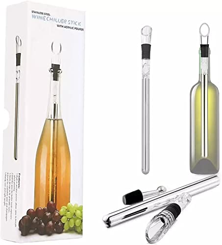 Produktfoto von Weinkühlstab aus Edelstahl mit Ausgießer, Dekantierer und Stopper - Weinkühler - Geschenk für Weinliebhaber
