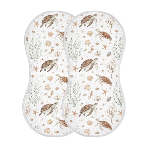 Burbuja Ocean Turtle Muslin Baby Burp Cloths, Soft & Absorbent Cotton Burping Rags for Newborn Boys & Girls, 2 Pack