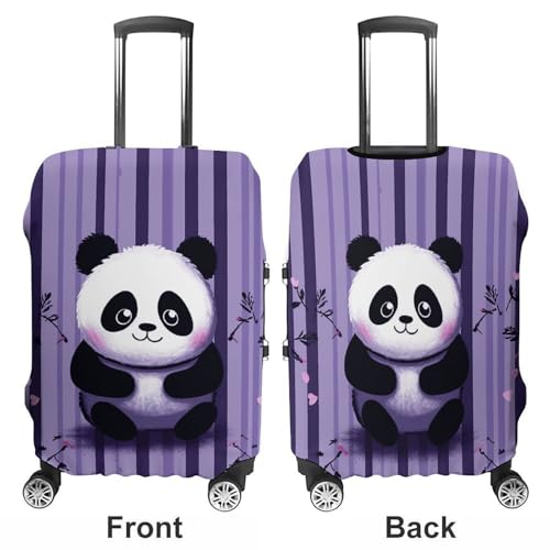 Purple Striped Panda Luggage Cover, Washable Elastic Suitcase Cover Protector Fit 18-32 Inch Luggage3