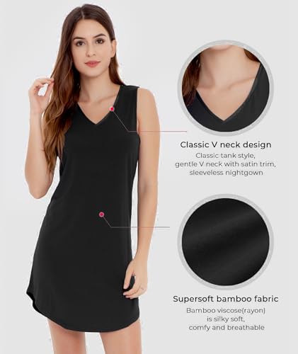 LazyCozy Bamboo Viscose Nightgowns for Women, Soft Night Shirts for Women Sleepwear, Summer Sleeveless V Neck Tank Pajama4