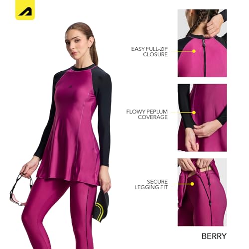 Image of Boldfit Swimming Suit for Women 2 Piece Swim Suit Set, Full Body Swimming Costume, Stretchable Fit Swimwear, Sleeve Swimsuit for Women Polyspandex Swimming Dress