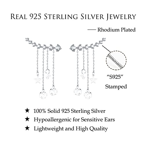 Reffeer 925 Sterling Silver Crawler Earrings Tassel Chain Dangle For Women Girls 7 Crystal Cuff Earrings Chain Wraps Climber #TOP6