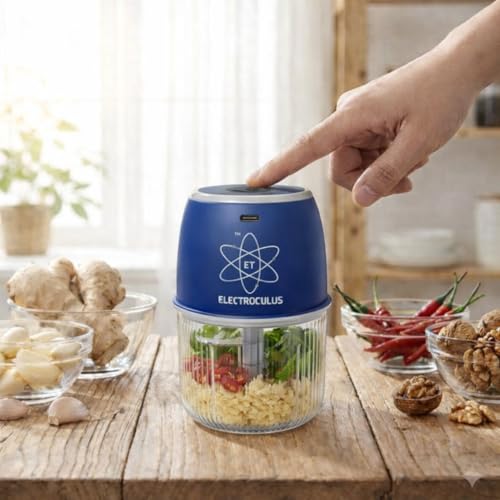 Image of Rechargeable mini electric chopper for kitchen,360 ml, Food Grade Bowl, Stainless Steel Blades, One Touch operation, Mincing Garlic, Ginger, Onion, Vegetable, Nuts(OXFORD BLUE)
