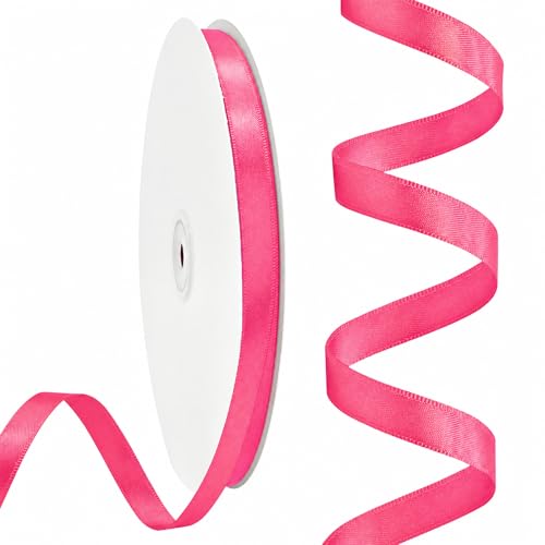 Rilisili Hot Pink Satin Ribbon 3/8 Inch 100 Yards Double Faced Polyester Satin Ribbons for Gift Wrapping DIY Crafts Weddings Invitations Flower Bouquet Bow Making Home Decor Sewing