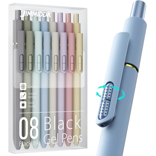 JIMMIDDA 8Pcs Black Gel Pens - 0.7mm Medium Point Black Ink Pens | Smooth Writing - Quick Drying Retractable Pen for Men Women (Morandi - 8Pcs)