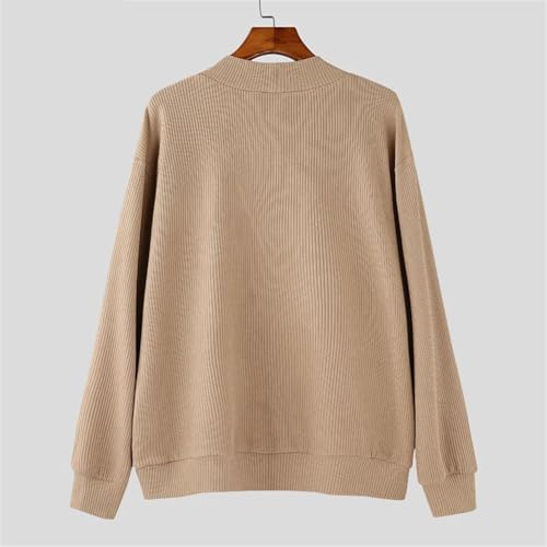 Vsadsau Men Knit Solid Sweater Casual Streetwear Solid V-Neck Long Sleeved Slanted Buttons Sweater2