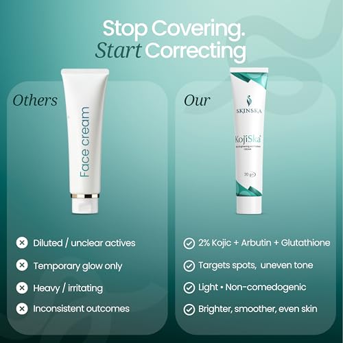 Image of SKINSKA NATURALS Kojiska Skin Brightening and Radiant Cream 20g with 2% Kojic Acid, Arbutin & Glutathione - Reduce Pigmentation, Scars, Melasma, Wrinkles & Dark Spots, Face Cream for Men and Women