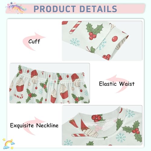 Pajama Sets Long Sleeve Christmas Cupcakes Berries Soft Comfy Sleepwear 2 Piece PJS 3-8T4