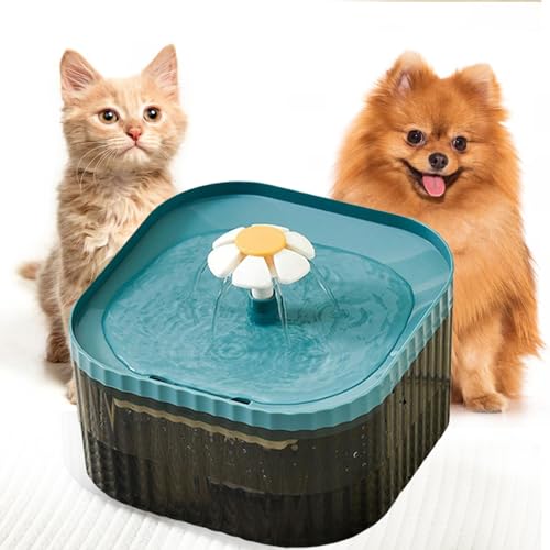 Image of Automatic Pet Water Fountain for Cats and Dogs Ultra-Quiet| BPA-Free and Easy to Clean - 2.5L Capacity with Flower Design and Filter System| Encourages Hydration and Fresh Water Flow (Blue)