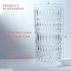 Highball glasses set of 4 15oz vintage drinking glasses unleaded glass dishwasher safe for easy to cleaning cut glass tall water tumblers for table top of holiday party  urban country home decor