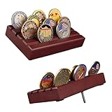 ASmileIndeep Small Military Challenge Coins Display Holder Solid Wood,Challenge Coin Stand Holds 10-12 Coins ,4 Row Coin Holder Rack for Desk, Challenge Coin Display Case ,Red Finish