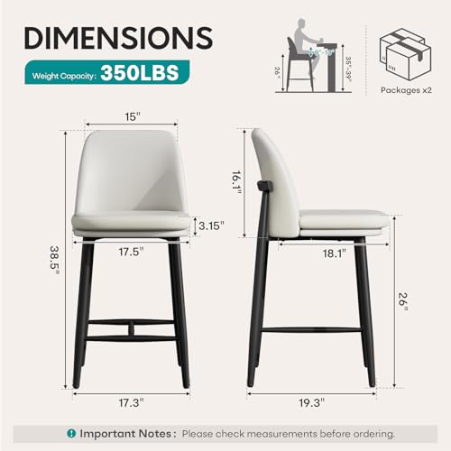 Image of GXJ White Counter Height Bar Stools Set of 4, Dual Textured Seats