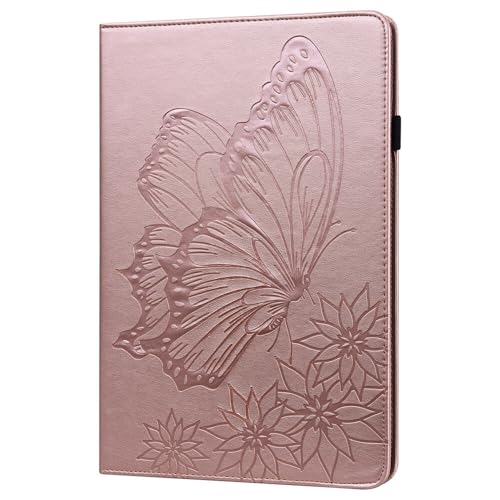 Étui en cuir iPad Pro 12.9 2018 rabat or rose motif papillon gravé