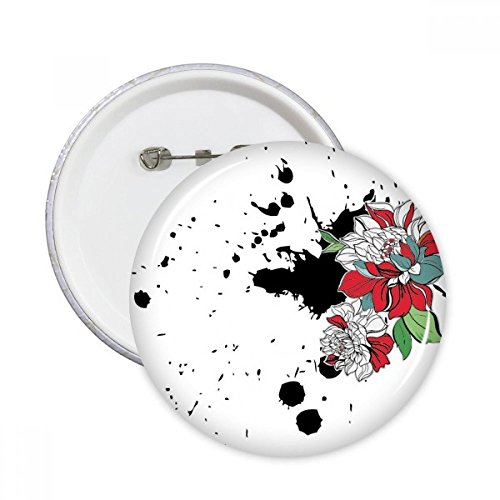 Cadeau multicolore badge pivoine aquarelle encre fleur plante lot de 5